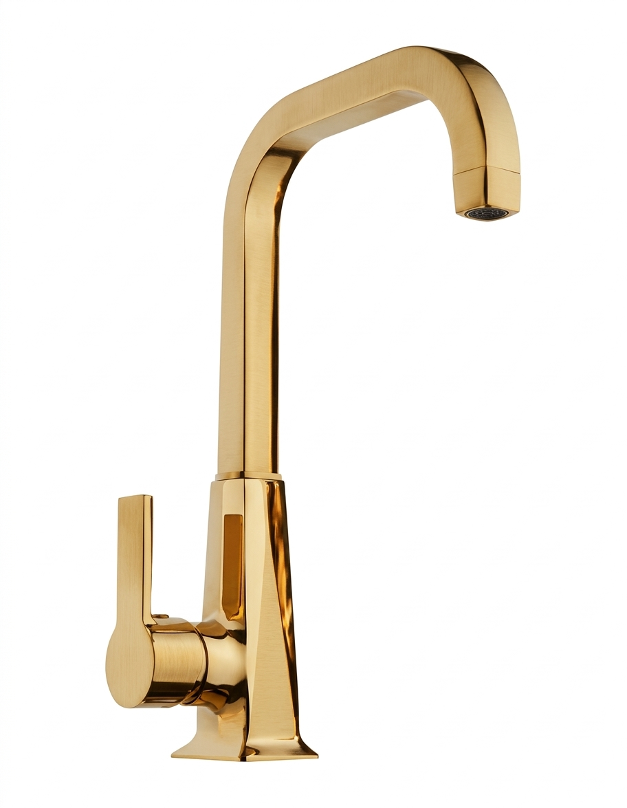 QUQA KUĞU LAVABO BATARYASI KARE BORULU GOLD